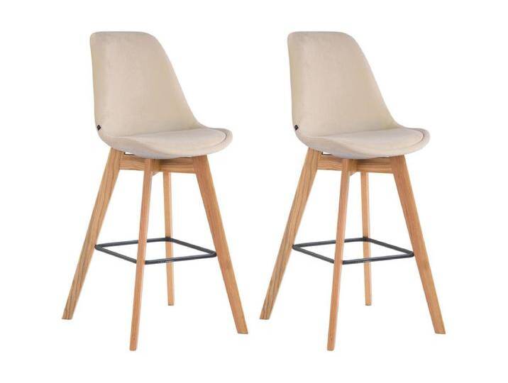 2er Set Barhocker - Samt & Holz - creme - Metz von Kauf-Unique Marketplace
