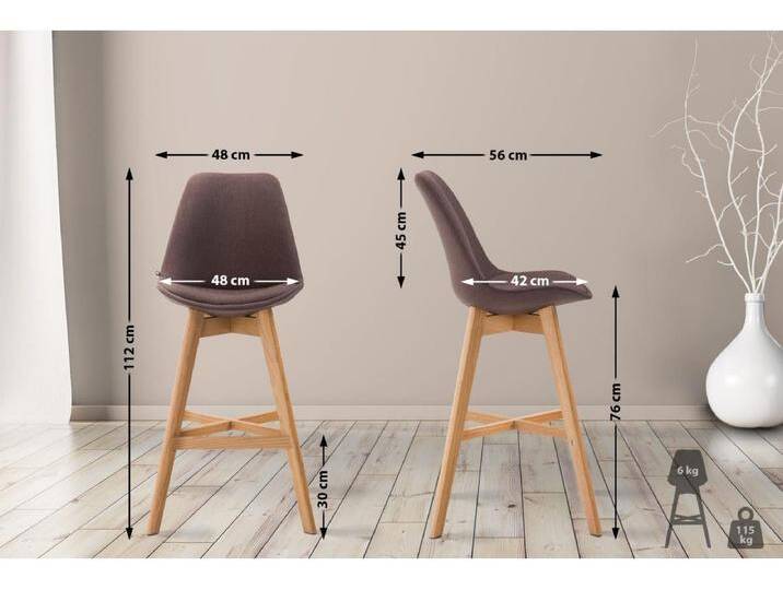 2er Set Barhocker - Stoff & Holz - braun - Cannes von Kauf-Unique Marketplace