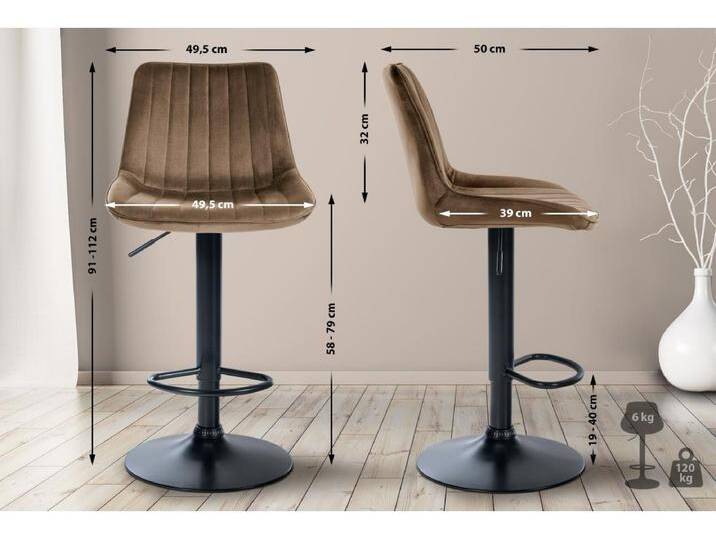 2er Set Barhocker Toni Samt schwarz von Kauf-Unique Marketplace