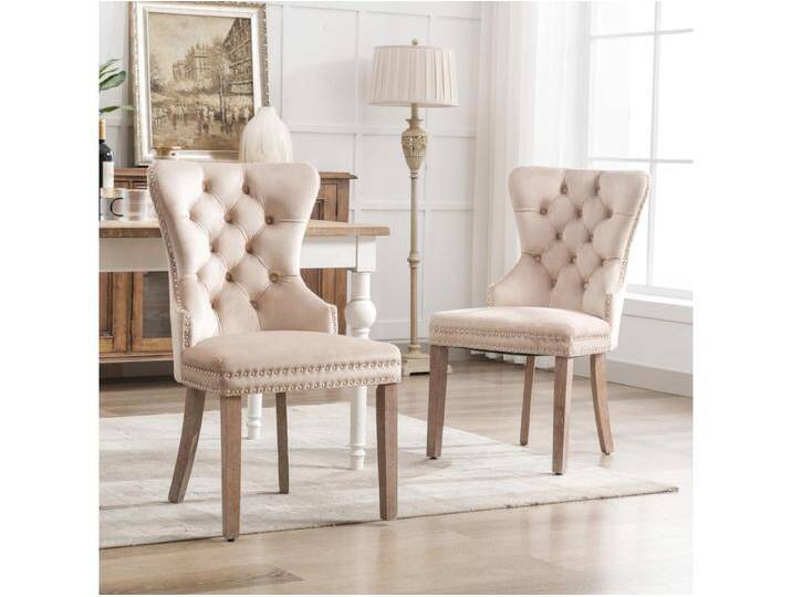 2er Set Esszimmer-, Küchen- und Wohnzimmerstühle Polsterstuhl Massivholzbeine - 53,5x64x95cm Beige von Kauf-Unique Marketplace