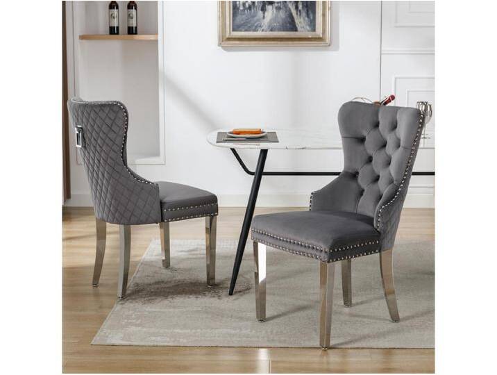 2er Set Esszimmerstühle - 53 x 62,5 x 94,5 cm - Polsterstuhl - Metallbeine - Samt - Grau 2er Set Esszimmerstühle - 53 x 62,5 x 94,5 cm - Polsterstuhl - Metallbeine - Samt - Grau von Kauf-Unique Marketplace