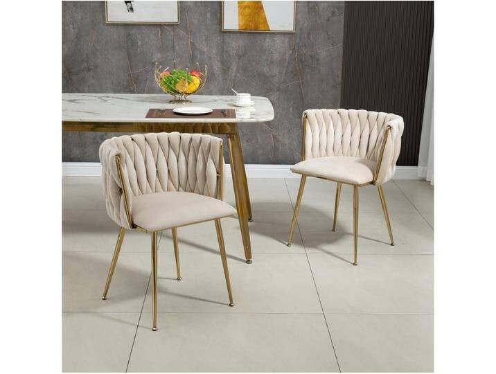 2er-Set Esszimmerstühle – 55,5 x 50 x 74 cm – goldene Metallbeine + weiche Kissen – Samt – Elfenbein 2er-Set Esszimmerstühle – 55,5 x 50 x 74 cm – goldene Metallbeine + weiche Kissen – Samt – Elfenbein von Kauf-Unique Marketplace