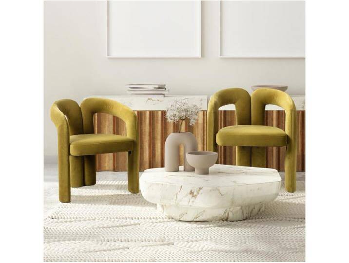 2er Set Esszimmerstühle - Olivgrüner Samt - mit Armlehnen - für schlafzimmer und wohnzimmer von Kauf-Unique Marketplace