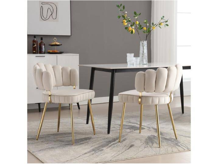 2er-Set Esszimmerstühle - Stuhl mit Armlehnen und blütenblattförmiger Rückenlehne - beiger Samt - für Esszimmer und Wohnzimmer von Kauf-Unique Marketplace