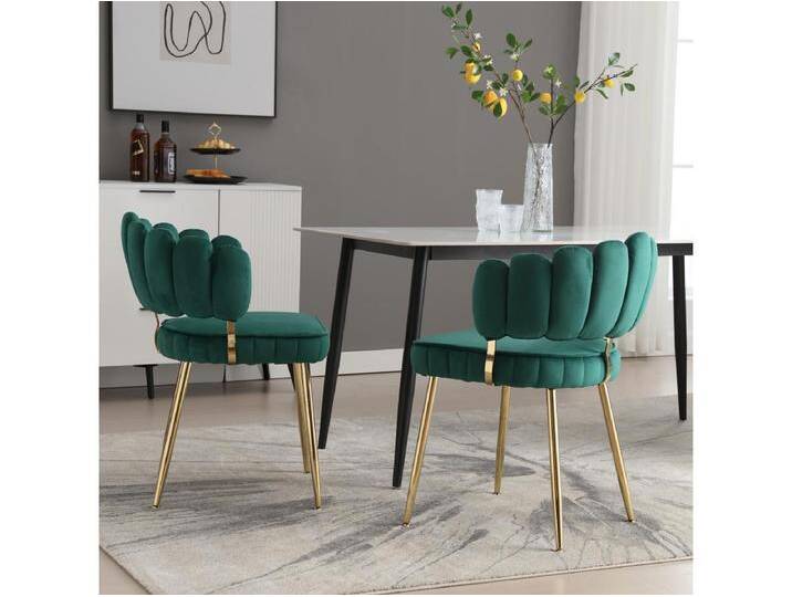 2er-Set Esszimmerstühle - Stuhl mit Armlehnen und blütenblattförmiger Rückenlehne - grüner Samt - für Esszimmer und Wohnzimmer von Kauf-Unique Marketplace