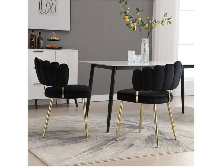 2er-Set Esszimmerstühle - Stuhl mit Armlehnen und blütenförmiger Rückenlehne - schwarzer Samt - für Esszimmer und Wohnzimmer von Kauf-Unique Marketplace
