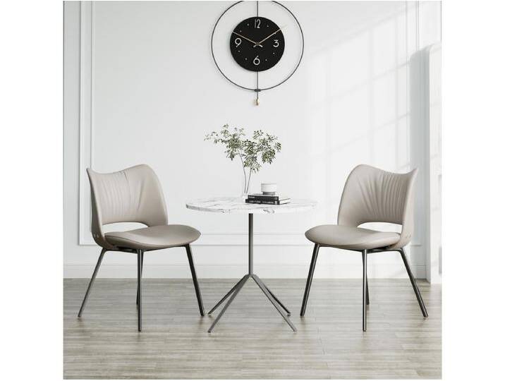 2er-Set Esszimmerstühle aus Kunstleder im Mid-Century-Stil, mit weichem Kissen und Metallbeinen, ideal für Wohnzimmer und Esszimmer, Sandfarbe (2) von Kauf-Unique Marketplace