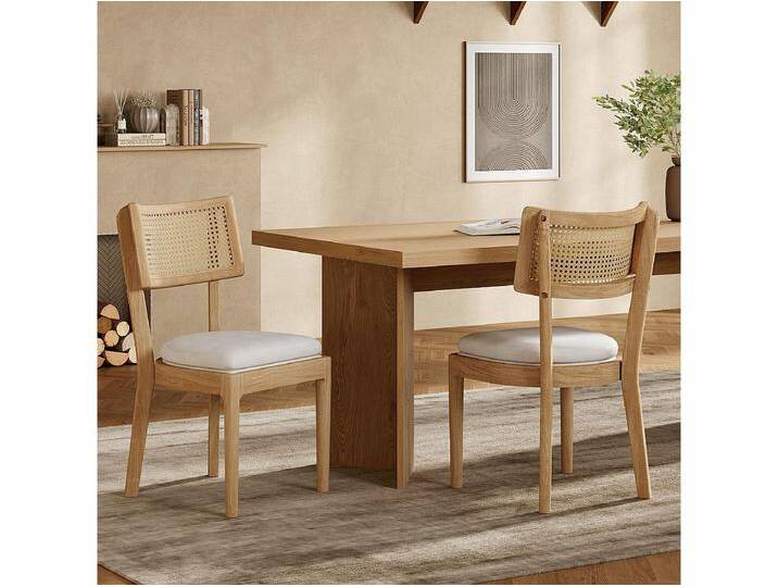 2er-Set Esszimmerstühle aus Massivholz mit Rattan-Rückenlehne - Samtkissen - 50 x 58 x 88 cm - Natur 2er-Set Esszimmerstühle aus Massivholz mit Rattan-Rückenlehne - Samtkissen - 50 x 58 x 88 cm - Natur von Kauf-Unique Marketplace