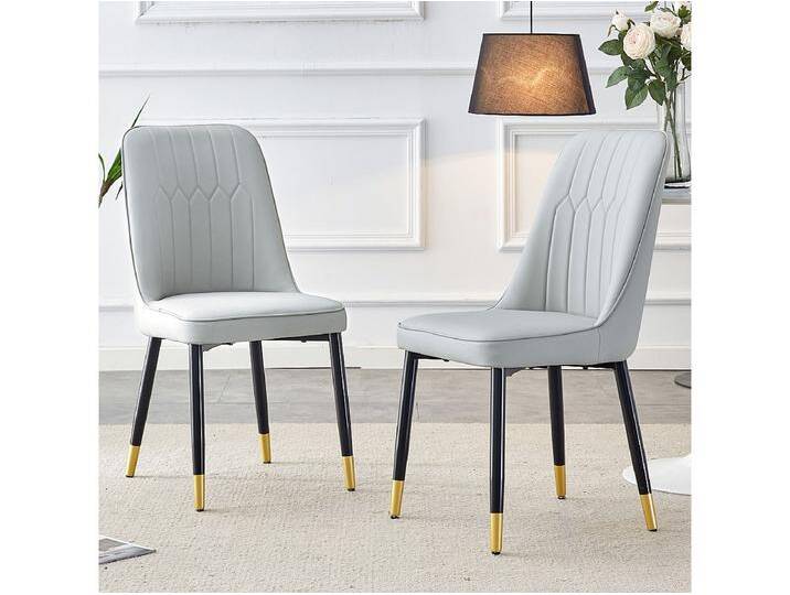 2er-Set Esszimmerstühle aus PU mit gepolsterter Rückenlehne und Metallbeinen - hellgrau von Kauf-Unique Marketplace