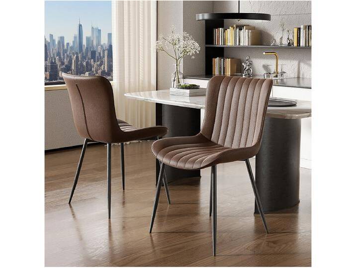 2er-Set Esszimmerstühle aus braunem PU mit schwarzen Metallbeinen - modernes Design 2er-Set Esszimmerstühle aus braunem PU mit schwarzen Metallbeinen - modernes Design von Kauf-Unique Marketplace