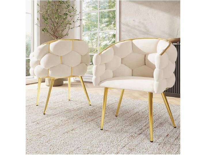 2er-Set Esszimmerstühle mit Armlehnen, Schminkstühle - 62 x 46 x 74 cm - Samt und goldene Eisenbeine - Beige 2er-Set Esszimmerstühle mit Armlehnen, Schminkstühle - 62 x 46 x 74 cm - Samt und goldene Eisenbeine - Beige von Kauf-Unique Marketplace