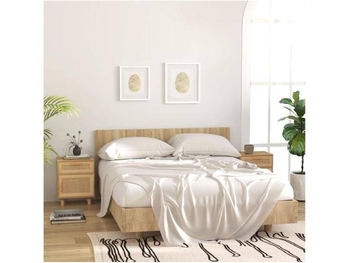 2er-Set Nachttische Nachtschrank Braun Massivholz Kiefer und Natur-Rattan -RN15795 von Kauf-Unique Marketplace