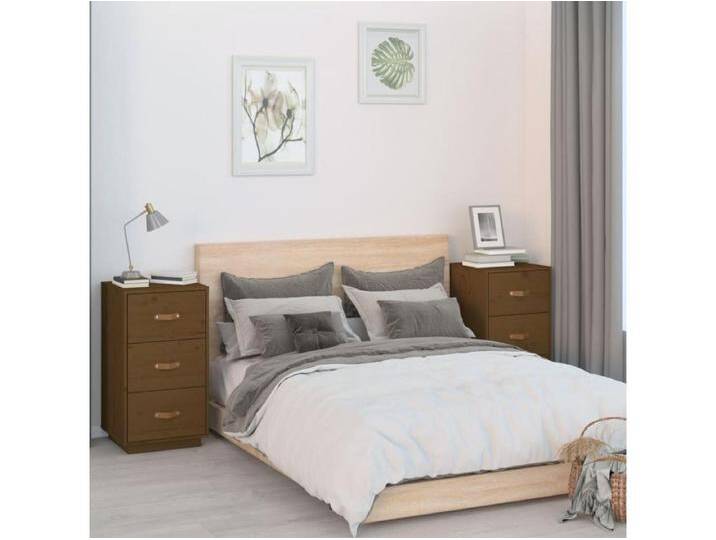 2er-Set Nachttische Nachtschrank Honigbraun 40x40x75 cm Massivholz Kiefer -RN10949 von Kauf-Unique Marketplace