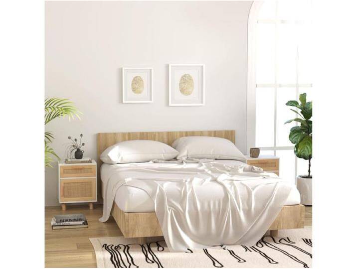 2er-Set Nachttische Nachtschrank Weiß Massivholz Kiefer und Natur-Rattan -RN71585 von Kauf-Unique Marketplace