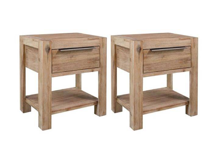 2er-Set Nachttische Nachtschrank mit Schubladen 40x30x48 cm Akazie Massivholz -RN55146 von Kauf-Unique Marketplace