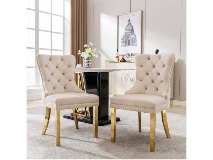 2er Set Polsterstuhl - 51 x 65,5 x 95 cm - Beine aus vergoldetem Edelstahl - in Samt - Beige 2er Set Polsterstuhl - 51 x 65,5 x 95 cm - Beine aus vergoldetem Edelstahl - in Samt - Beige von Kauf-Unique Marketplace