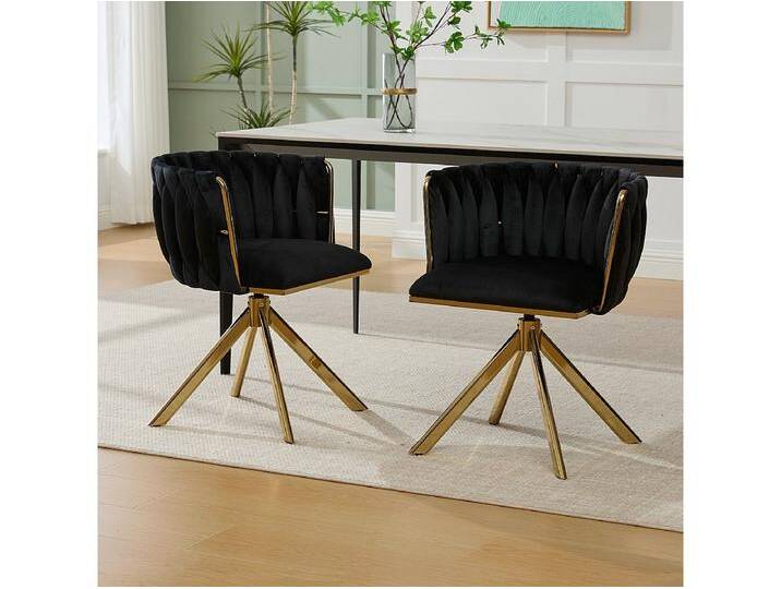 2er-Set höhenverstellbare Esszimmerstühle – Drehsessel mit goldfarbenen verstellbaren Beinen – schwarzer Samt 2er-Set höhenverstellbare Esszimmerstühle – Drehsessel mit goldfarbenen verstellbaren Beinen – schwarzer Samt von Kauf-Unique Marketplace