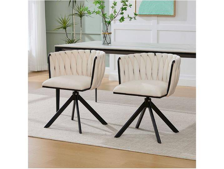 2er-Set höhenverstellbare Esszimmerstühle – Drehsessel mit schwarzen verstellbaren Beinen – Elfenbeinfarbener Samt 2er-Set höhenverstellbare Esszimmerstühle – Drehsessel mit schwarzen verstellbaren Beinen – Elfenbeinfarbener Samt von Kauf-Unique Marketplace