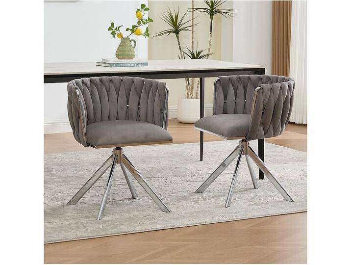 2er-Set höhenverstellbare Esszimmerstühle – Drehsessel mit verstellbaren silbernen Beinen – grauer Samt 2er-Set höhenverstellbare Esszimmerstühle – Drehsessel mit verstellbaren silbernen Beinen – grauer Samt von Kauf-Unique Marketplace