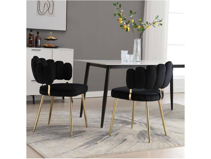 2er Set moderne Stühle - 58 x 56 x 78 cm - mit geblümter Rückenlehne + abgerundeten Armlehnen - Samt - Schwarz 2er Set moderne Stühle - 58 x 56 x 78 cm - mit geblümter Rückenlehne + abgerundeten Armlehnen - Samt - Schwarz von Kauf-Unique Marketplace