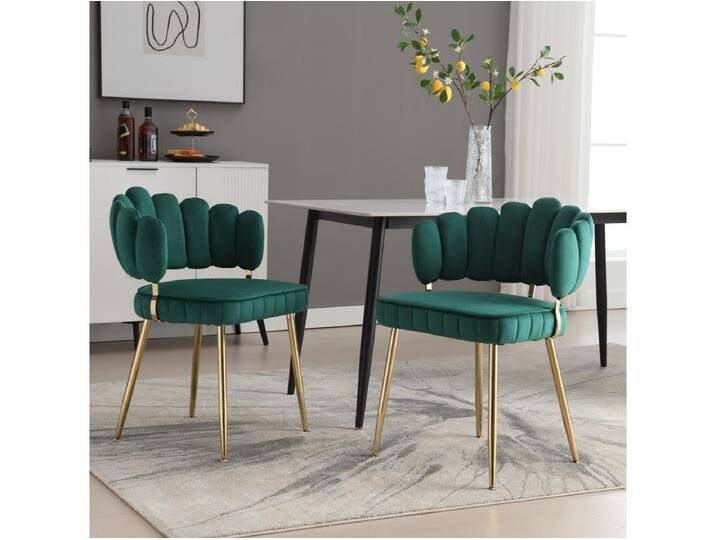 2er Set moderne Stühle - 58 x 56 x 78 cm - mit geblümter Rückenlehne + abgerundeten Armlehnen - Samt - grün 2er Set moderne Stühle - 58 x 56 x 78 cm - mit geblümter Rückenlehne + abgerundeten Armlehnen - Samt - grün von Kauf-Unique Marketplace