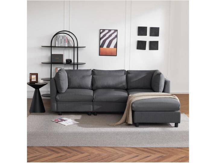 3-4 Sitzer Ecksofa, L-Form Polstermöbel, Leinenstoff, 220x83x81cm, Grau von Kauf-Unique Marketplace