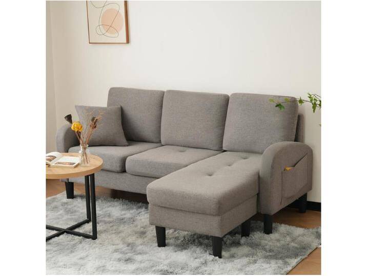 3-Sitzer-Ecksofa mit Chaiselongue – 185 x 118 x 82 cm – atmungsaktiver Baumwoll- und Leinenstoff – Antik-Dunkelgrau von Kauf-Unique Marketplace