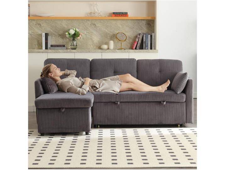 3-Sitzer-Schlafsofa – 206 x 130 x 88 cm – modulares Sofa – mit Stauraum – Samt – grau von Kauf-Unique Marketplace