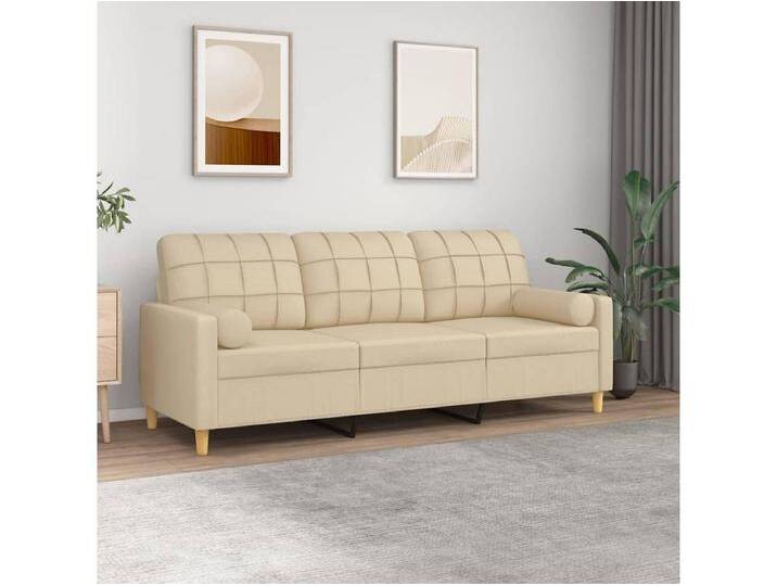 3-Sitzer-Sofa Wohnzimmersofa mit Zierkissen Creme 180 cm Stoff -gkd276263 von Kauf-Unique Marketplace