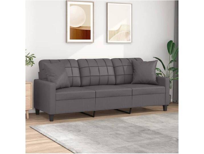 3-Sitzer-Sofa Wohnzimmersofa mit Zierkissen Grau 180 cm Kunstleder -gkd905241 von Kauf-Unique Marketplace