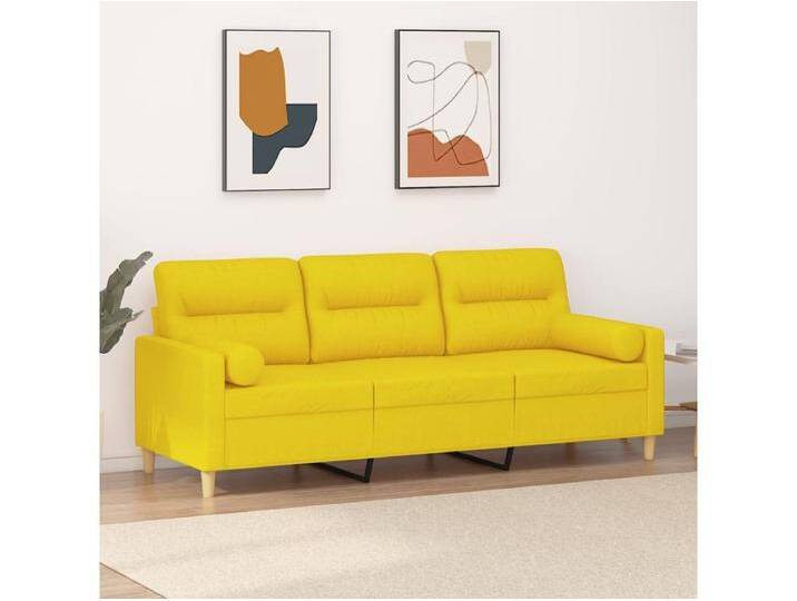 3-Sitzer-Sofa Wohnzimmersofa mit Zierkissen Hellgelb 180 cm Stoff -gkd211323 von Kauf-Unique Marketplace