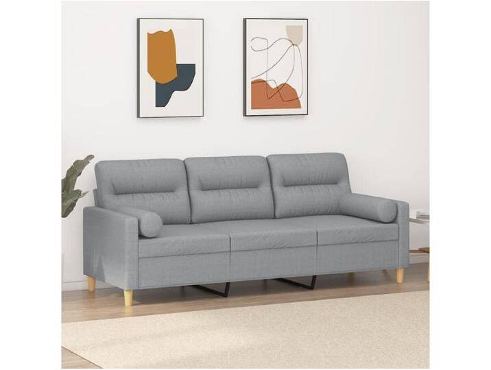 3-Sitzer-Sofa Wohnzimmersofa mit Zierkissen Hellgrau 180 cm Stoff -gkd156244 von Kauf-Unique Marketplace