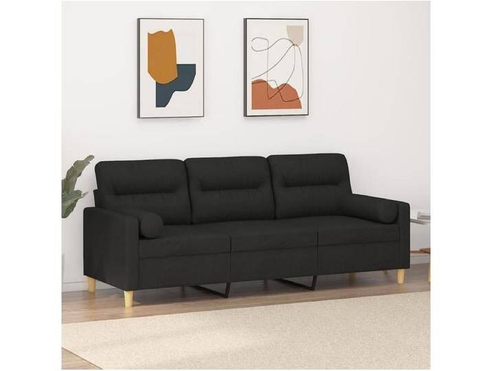 3-Sitzer-Sofa Wohnzimmersofa mit Zierkissen Schwarz 180 cm Stoff -gkd415438 von Kauf-Unique Marketplace