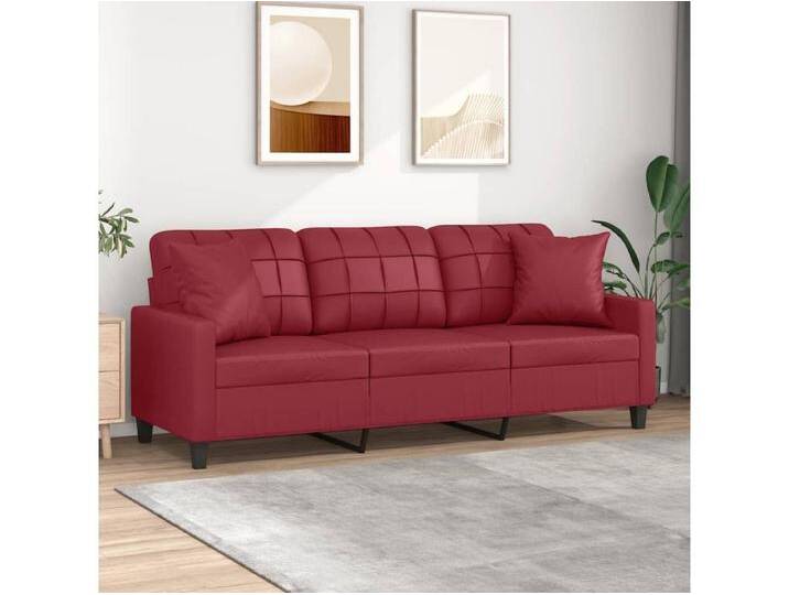 3-Sitzer-Sofa Wohnzimmersofa mit Zierkissen Weinrot 180 cm Kunstleder -gkd42069 von Kauf-Unique Marketplace