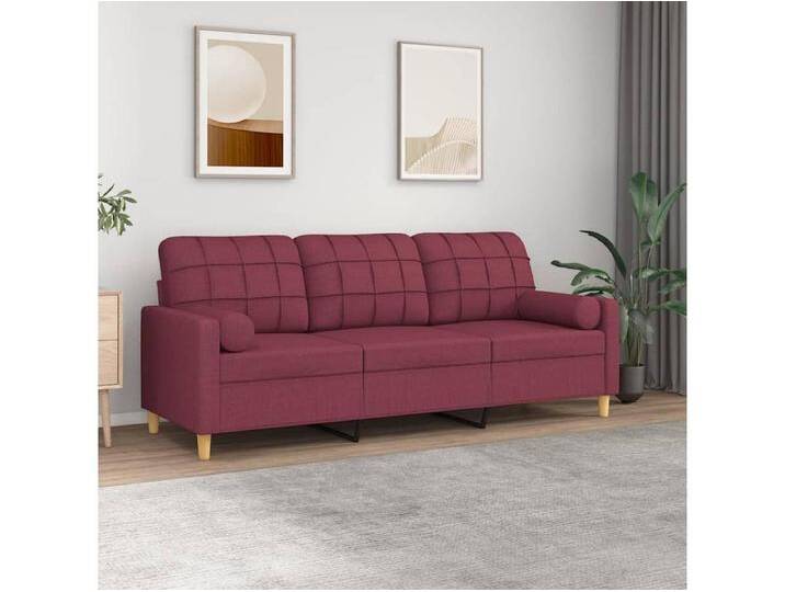 3-Sitzer-Sofa Wohnzimmersofa mit Zierkissen Weinrot 180 cm Stoff -gkd298267 von Kauf-Unique Marketplace