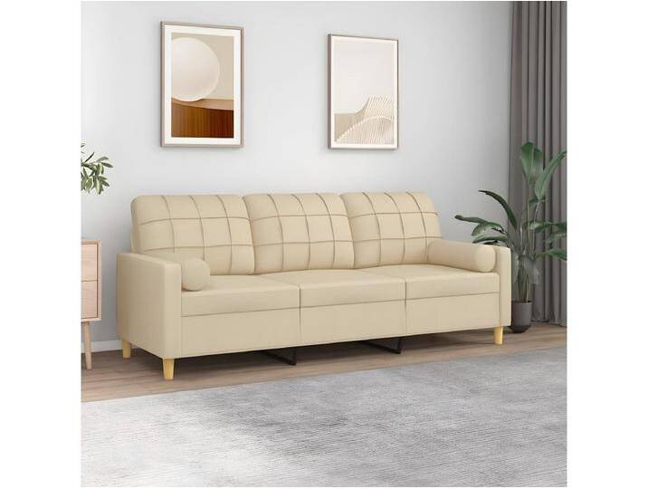 3-Sitzer-Sofa mit Zierkissen Creme 180 cm Stoff von Kauf-Unique Marketplace