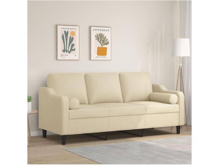 3-Sitzer-Sofa mit Zierkissen Creme 180 cm Stoff 3-Sitzer-Sofa mit Zierkissen Creme 180 cm Stoff von Kauf-Unique Marketplace