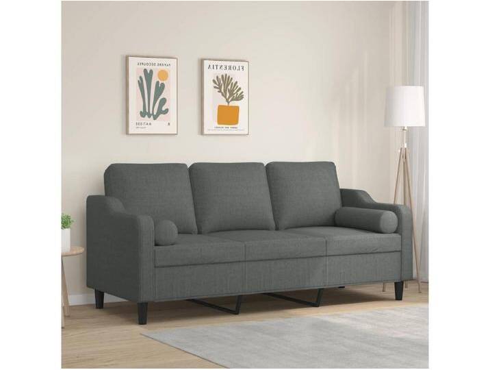 3-Sitzer-Sofa mit Zierkissen Dunkelgrau 180 cm Stoff von Kauf-Unique Marketplace