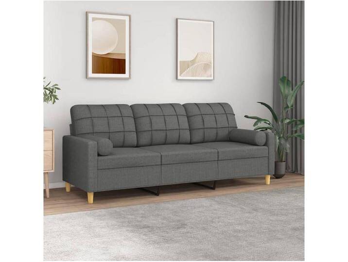3-Sitzer-Sofa mit Zierkissen Dunkelgrau 180 cm Stoff von Kauf-Unique Marketplace