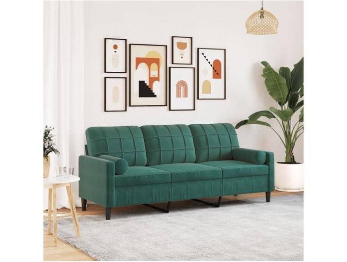 3-Sitzer-Sofa mit Zierkissen Dunkelgrün 180 cm Samt von Kauf-Unique Marketplace