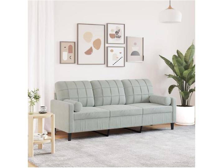 3-Sitzer-Sofa mit Zierkissen Hellgrau 180 cm Samt von Kauf-Unique Marketplace