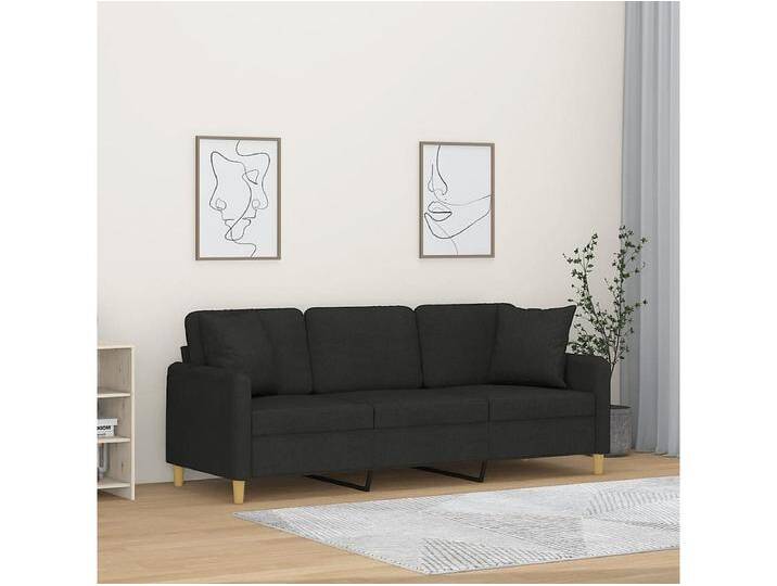 3-Sitzer-Sofa mit Zierkissen Schwarz 180 cm Stoff von Kauf-Unique Marketplace