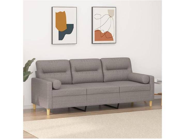 3-Sitzer-Sofa mit Zierkissen Taupe 180 cm Stoff von Kauf-Unique Marketplace