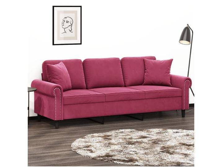 3-Sitzer-Sofa mit Zierkissen Weinrot 180 cm Samt von Kauf-Unique Marketplace