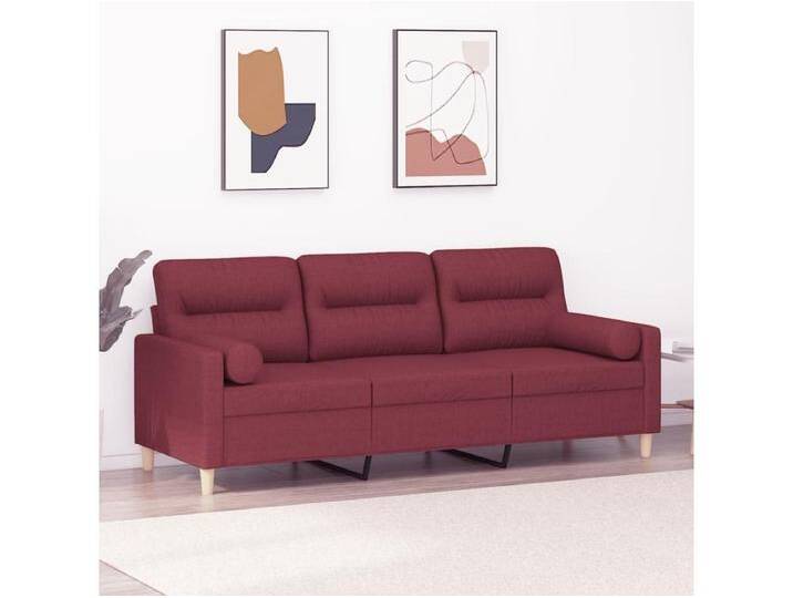 3-Sitzer-Sofa mit Zierkissen Weinrot 180 cm Stoff von Kauf-Unique Marketplace