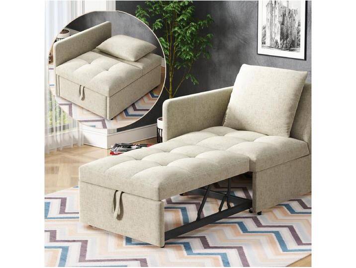 3-in-1 Polstersofa - Schlafsofa - 60 x 150 cm - Sofa mit verstellbarer Rückenlehne - Leinenstoff - Beige von Kauf-Unique Marketplace