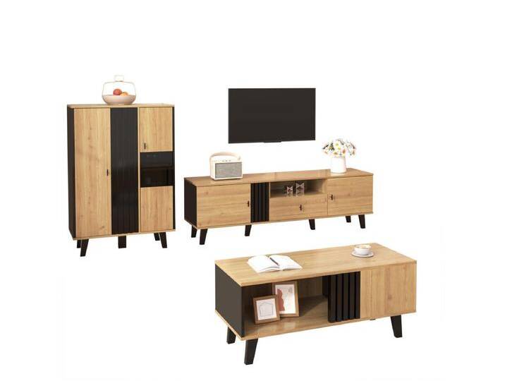 3-teiliges Wohnzimmermöbel-Set - Couchtisch + TV-Ständer + Sideboard - mit Stauraum - Spanplatte - Natur 3-teiliges Wohnzimmermöbel-Set - Couchtisch + TV-Ständer + Sideboard - mit Stauraum - Spanplatte - Natur von Kauf-Unique Marketplace