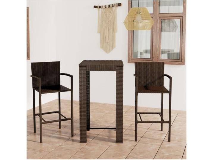 3-tlg. Garten-Bar-Set mit Armlehnen Poly Rattan Braun von Kauf-Unique Marketplace