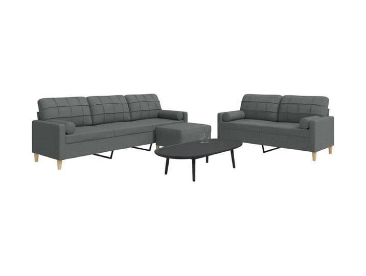 3-tlg. Sofagarnitur mit Fußhocker & Dekokissen Dunkelgrau Stoff von Kauf-Unique Marketplace