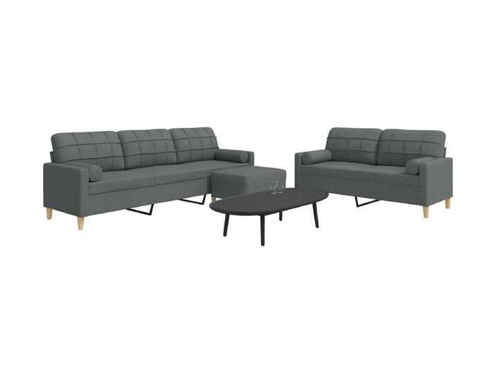 3-tlg. Sofagarnitur mit Fußhocker & Dekokissen Dunkelgrau Stoff von Kauf-Unique Marketplace